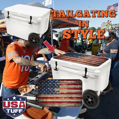 USATuff Vinyl Cooler Lid Kit Compatible with YETI Haul Wheeled Tundra | Easy Peel & Stick Application Cooler Skin Decal Wrap | Durable Pre-Cut Pieces | Made for Outdoor Use - Old Glory Flag Design