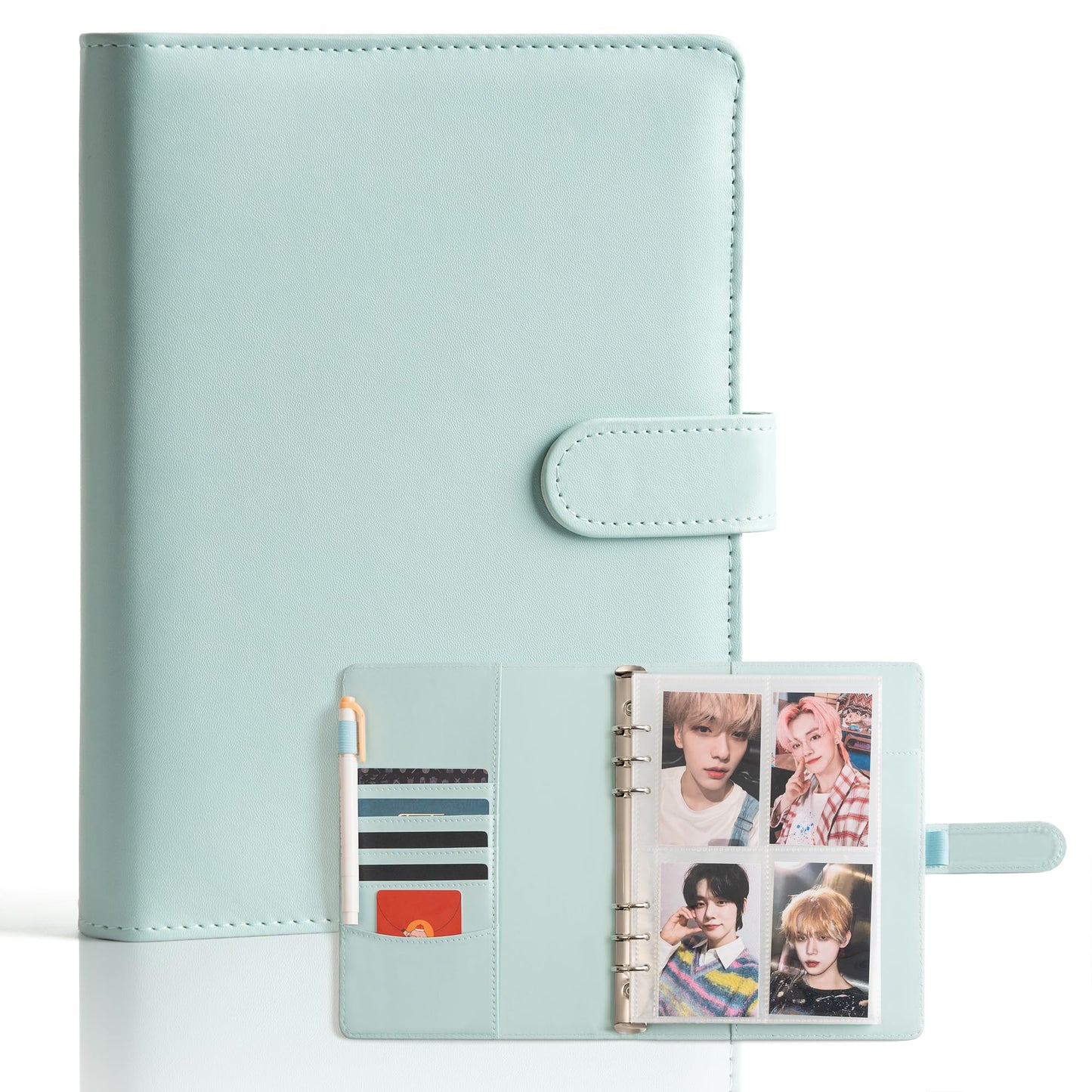 A5 Kpop Photocard Binder, 6 Ring Card Collector Album with 240 Card Slots, 30 Double-Sided Photocard Sleeves, PU Leather Binder Cover for Organizing K-pop Trading Cards