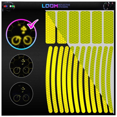 LOOM Reflective Stickers for Bikes Rims | 18pc Brilliant-flurYelGreen | Reflective Tape for Motorcycle Helmet Decals and Bike Reflectors | Hi Vis Bicycle reflectors, Mailbox Stickers