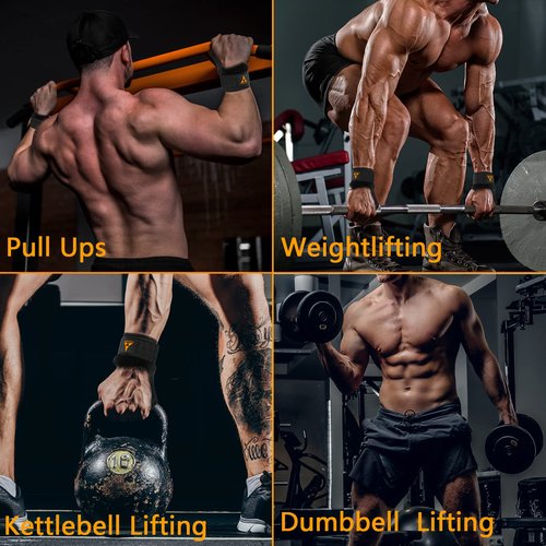Weight Lifting Wrist Strap with Double Layer Leather, Neoprene Padded Gym Lifting Grips for Deadlift Powerlifting and Pull Up for Men Women (Pair)