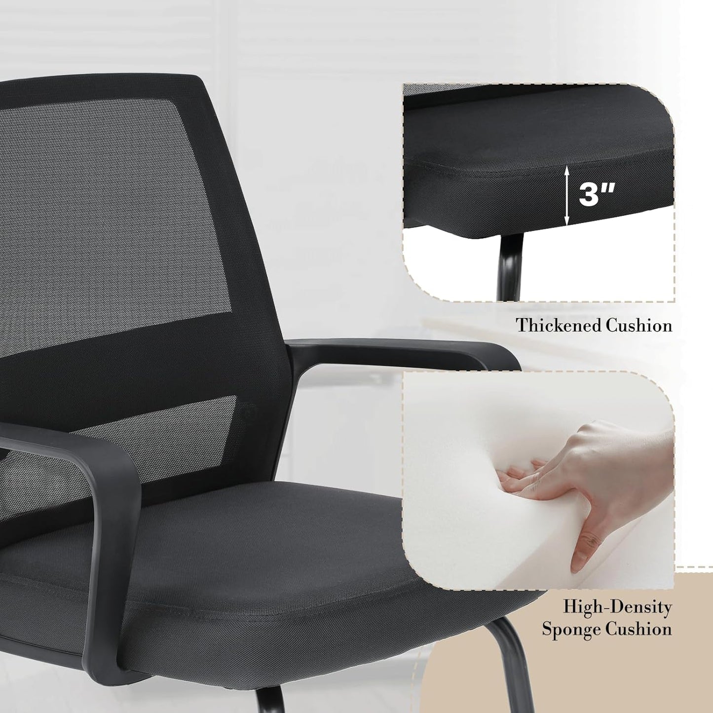 Athena Collection Desk Chairs No Wheels Set of 2, Office Guest Chairs with Sled Base Mesh Back Armrest, Side Reception Armchairs for Reception Conference Waiting Room, Black