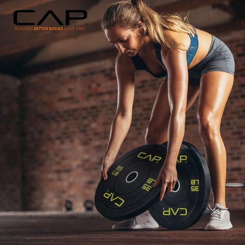 CAP Barbell Economy Olympic Bumper Plate with Blue Logo, Black, 45 lb Single
