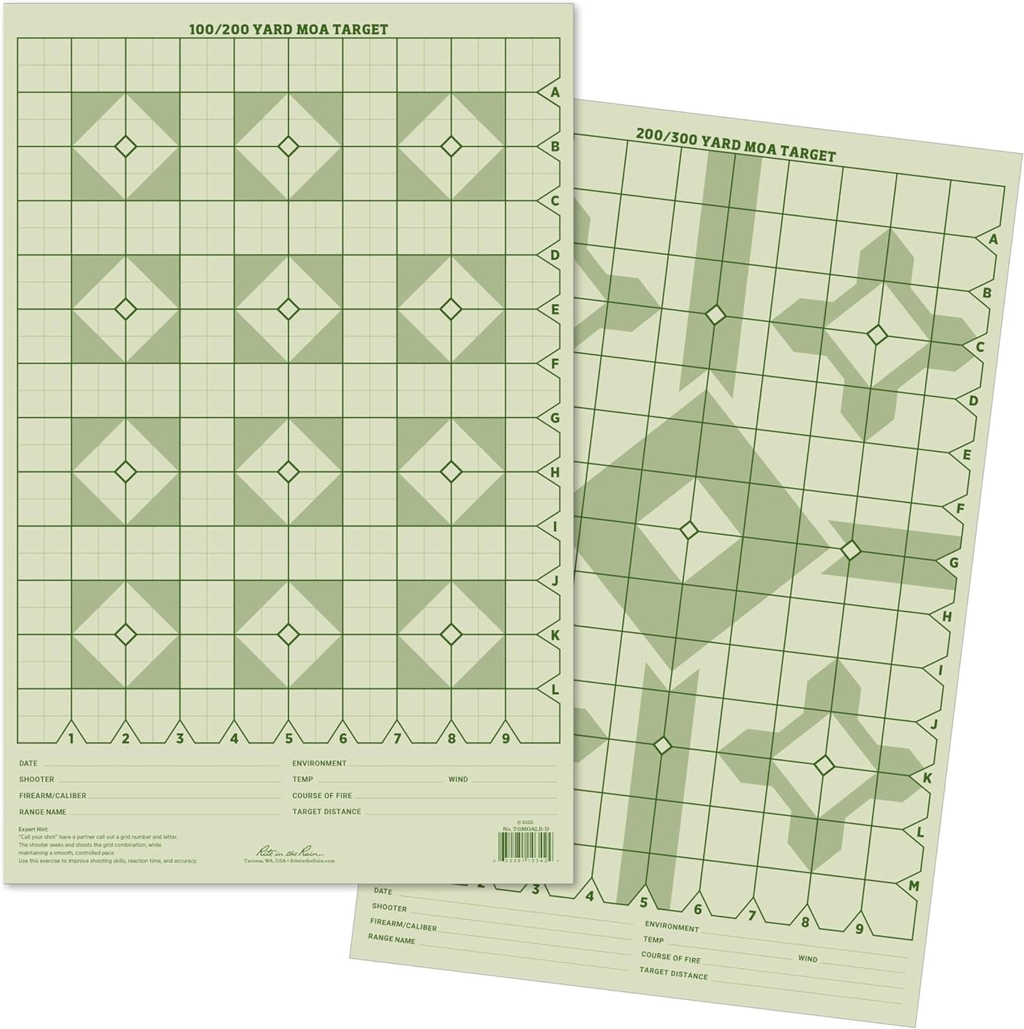 Rite in the Rain Weatherproof Diamond Pattern MOA Precision Distance Shooting Targets, 11" x 17", 25 Sheet Pack (No. TGMOALR-D)
