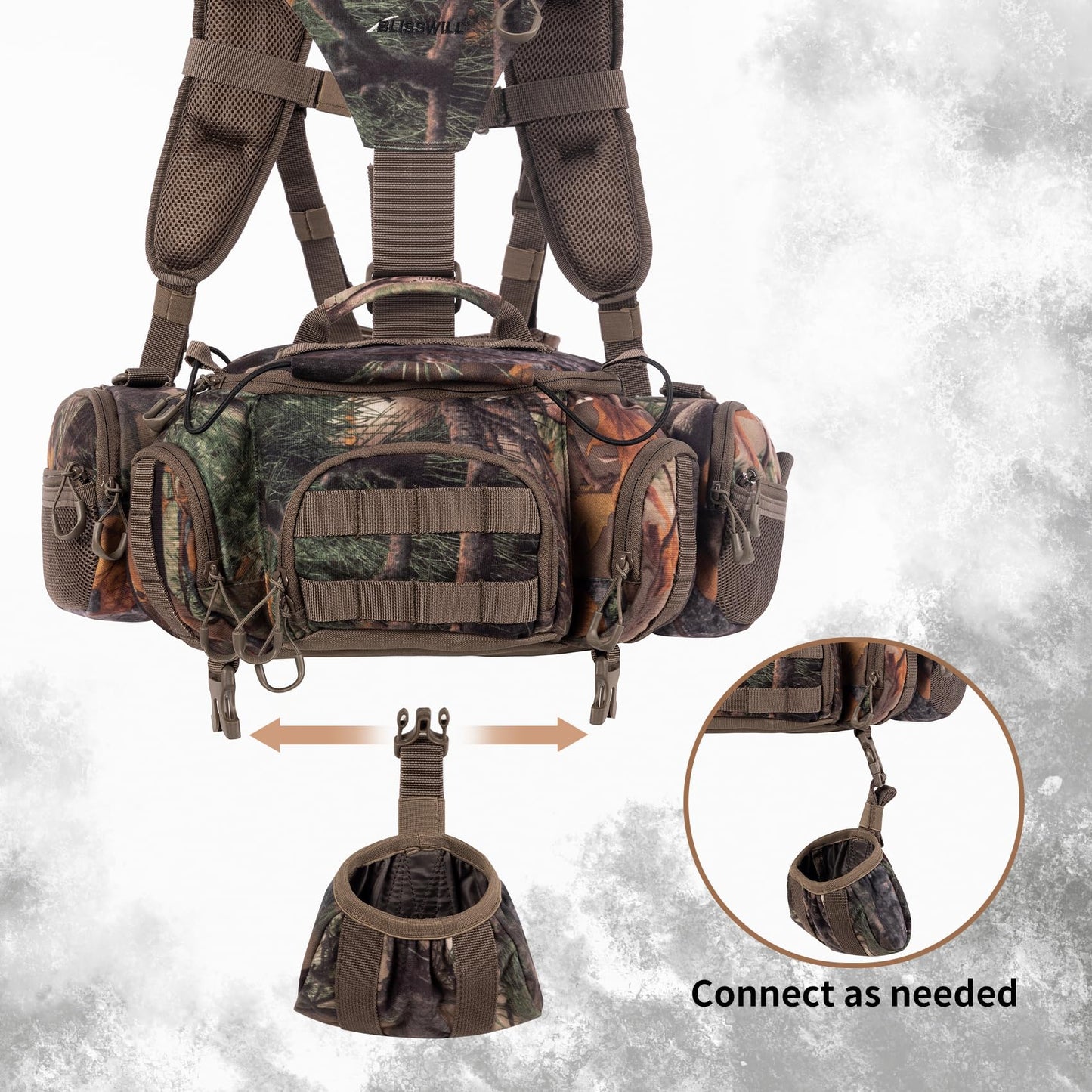 BLISSWILL Hunting Backpack Hunting Fanny Pack with Harness Pouch,Turkey Hunting fanny Pack, Binocular Harness houlder-Supported Waist pack for Bow Rifle