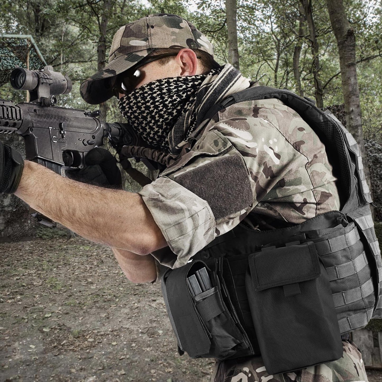 AIKATE Tactical Molle Dump Pouch, Roll-Up Drawstring Magazine Utility Pouch, Folding Dump Bag (Black)