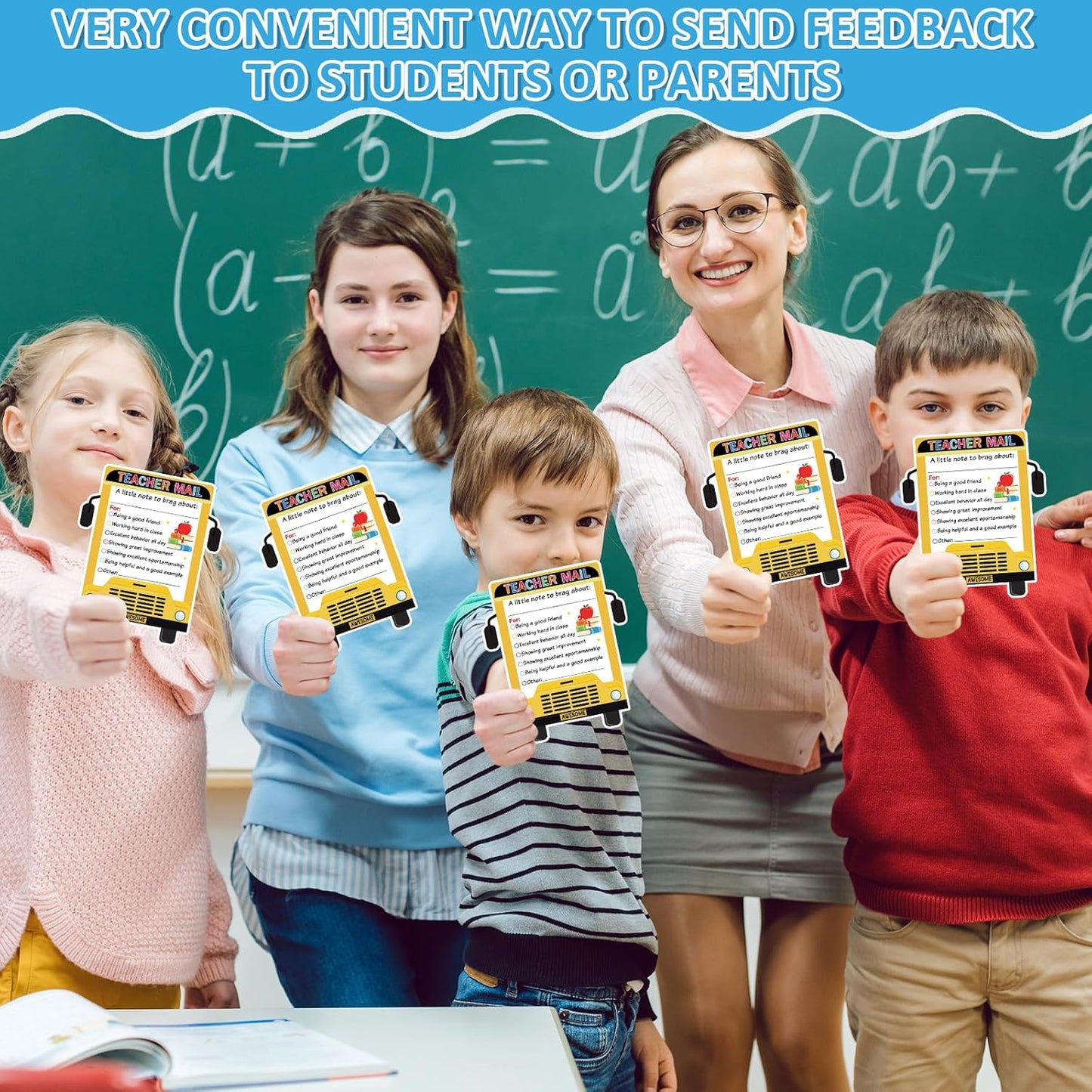 50Pcs Teacher Mail Notes to Parents, Smiley Face Happy Mail Postcards Classroom Good Behavior Incentive Motivational Cards to Send Home for Preschool Kindergarten Elementary School Teacher Supplies