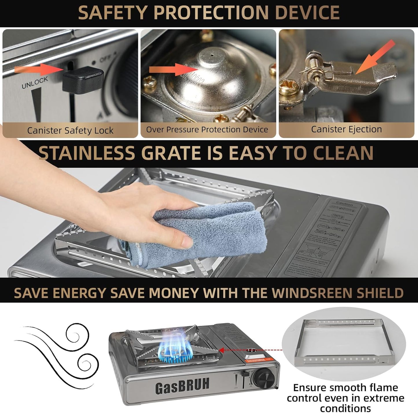 Propane or Butane Stove with Windblocker,Dual Fuel 10000BTU Stainless Steel Portable Camping Stove with CarryCase,Gas Stove for Camping,Tailgating,Outdoor Cooking,Emergency(Fuel not included)