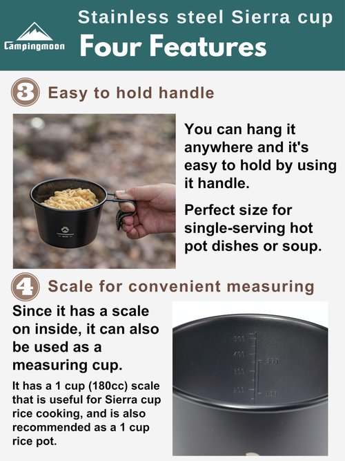 CAMPINGMOON Deep Sierra Cup 600ml Outdoor Camping Stainless Steel Sierra Cup Deep Black BKS369