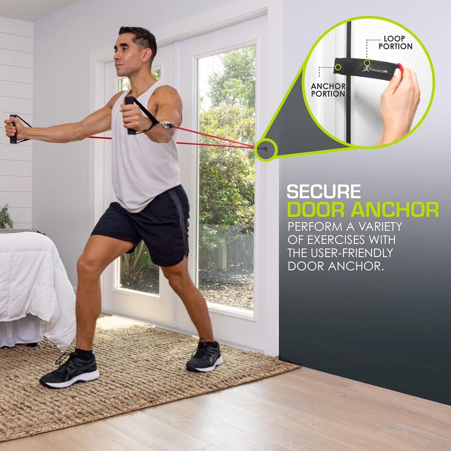 ProsourceFit Single Stackable Resistance Bands with Door Anchor and Exercise Guide, 8-12 LB, Heavy Duty Fitness Tube for Full-Body Exercises and Home Workouts