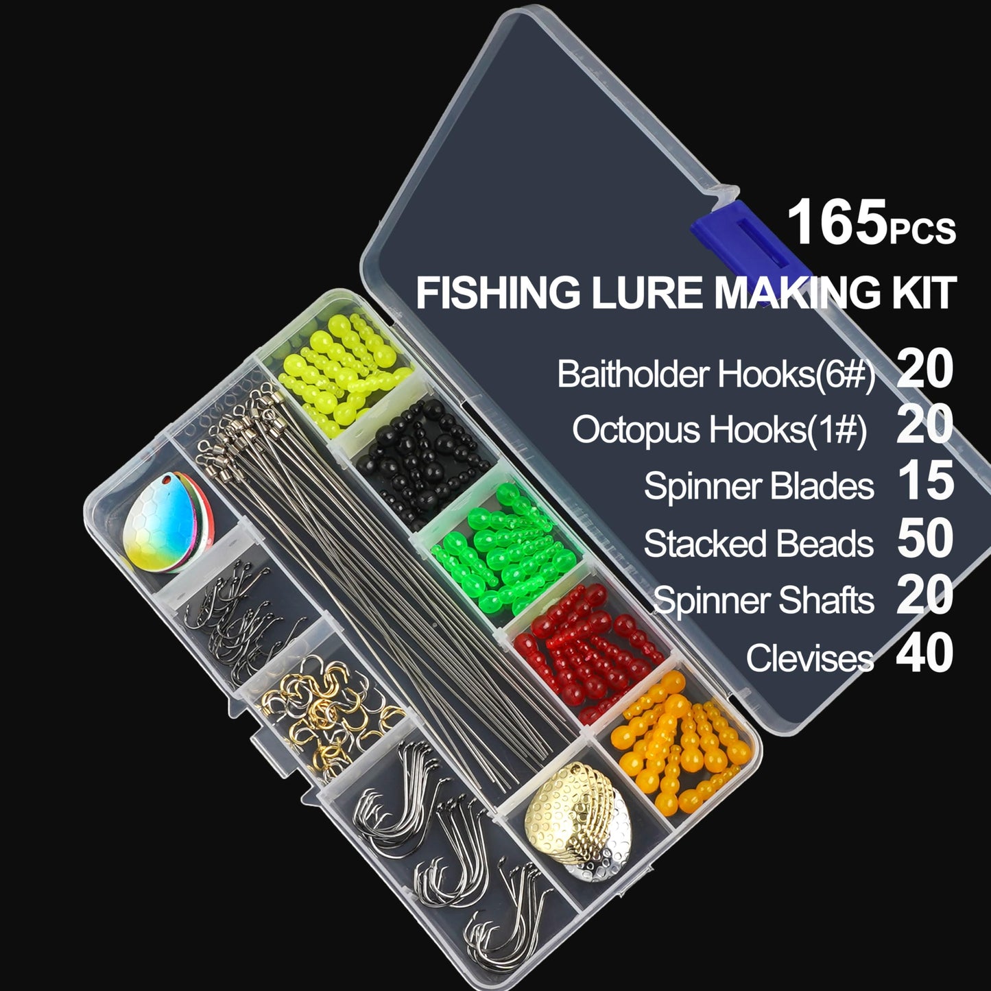 Fishing Lure Making Kit 165pcs DIY Spinner Bait Making Kit Includes Colorado Blades Hooks Stacked Fishing Beads for Fishing Rigs Walleye Rigs Trolling Rigs Crawler Harness Trout Bass Salmon