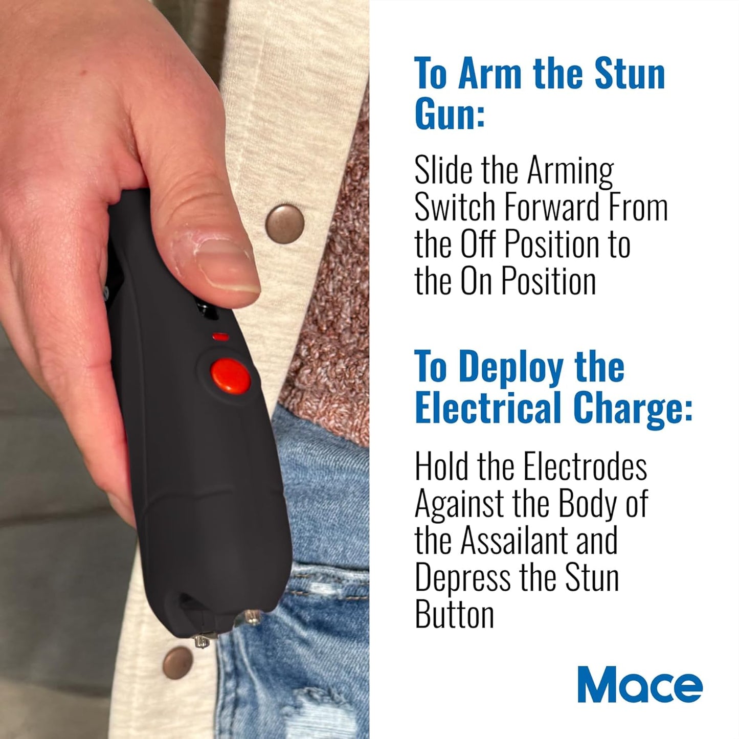 Mace Ergo Stun Gun for Self Defense - Rechargeable, Bright LED Light, High Voltage, Up to 1.69 Microcoulombs of Electric Power, Self Defense for Women & Men