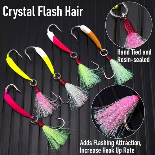 Dr.Fish 5 Pack Pompano Jigs with Teaser Hooks, Surf Fishing Jig Heads Saltwater Lure Banana Shape Stand Up O'Shaughnessy Beach Casting Halibut Striper Redfish Flounder Mixed Color 3/8oz