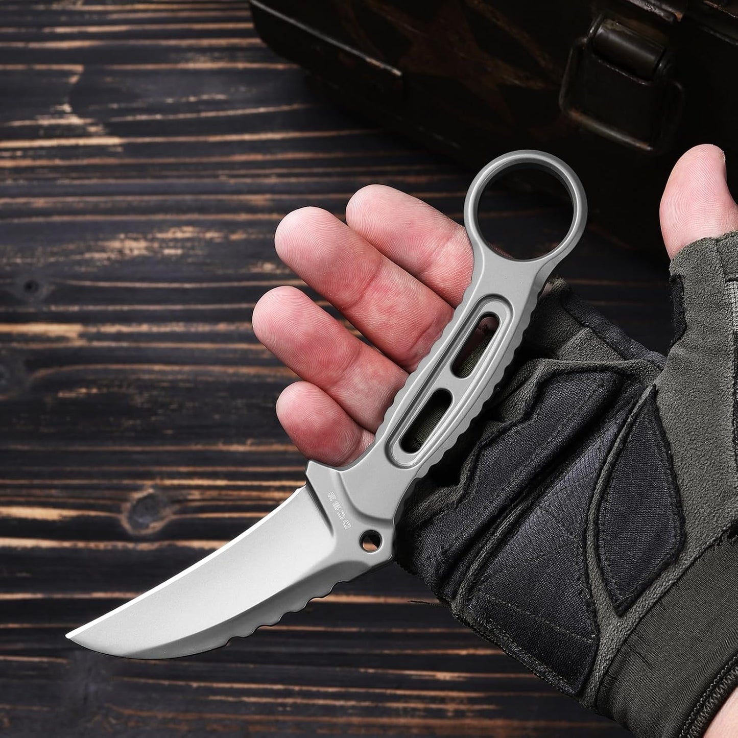 EDC Fixed Blade Knife with Sheath, Camping Knife Fixed Blade 3.3" DC53 Steel Outdoor Survival Blade Full Tang Hunting Knives for Men Women IB-01, Silver