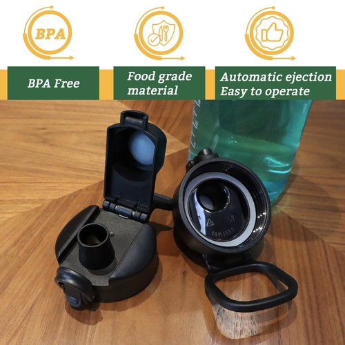 LUTQ 2 Pack Auto Flip Lid Replacement for Nalgene 32 oz 53mm Wide Mouth Bottles, 32 oz Wide Mouth Lid for Nalgene Accessories, Replacement Cap with Handle, Black