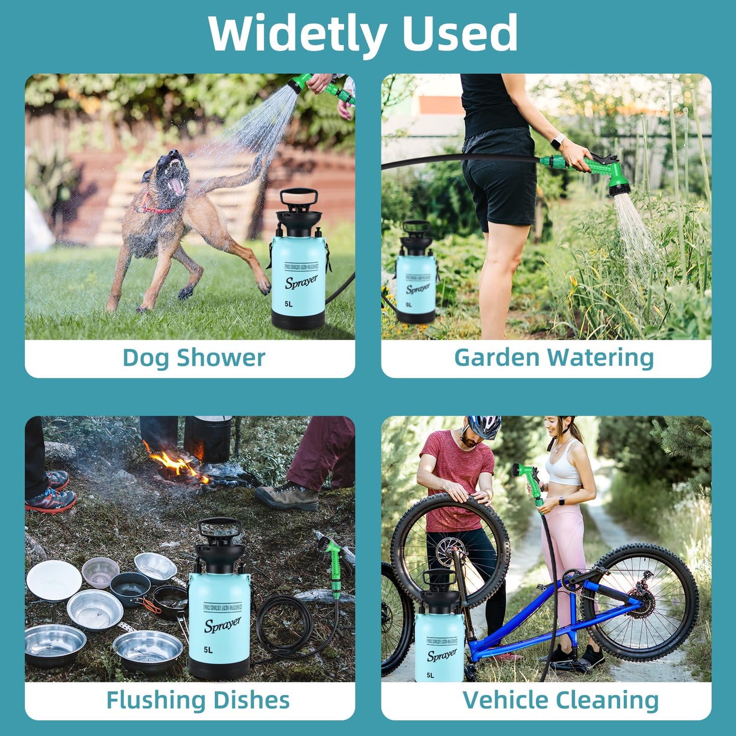 Finderomend Portable Shower for Camping with 7 Spray Modes, 1.3 Gallon Hand Press Camping Shower with Removable Hose and Shower Head,5L