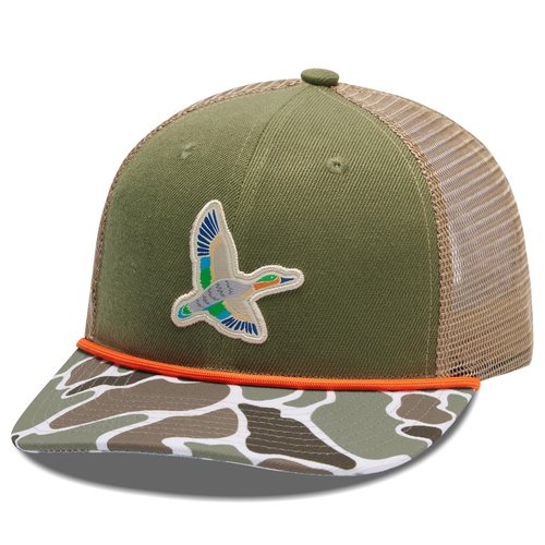 BASSDASH Camo Rope Trucker Hat Adjustable Embroidered Baseball Cap Mesh Back for Duck Deer Hunting Fly Fishing Camping