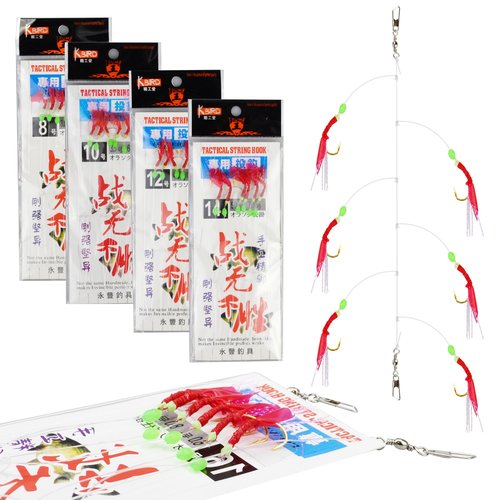 VINFUTIN Fishing Bait Rigs Lures Bait Luminous Sabiki Rigs Luminous Beads Bait Fishing Lure Saltwater/Freshwater Fishing Rig Swivels Hooks Fish Skin/Soft Shrimps Flasher Rigs (4 Packs)