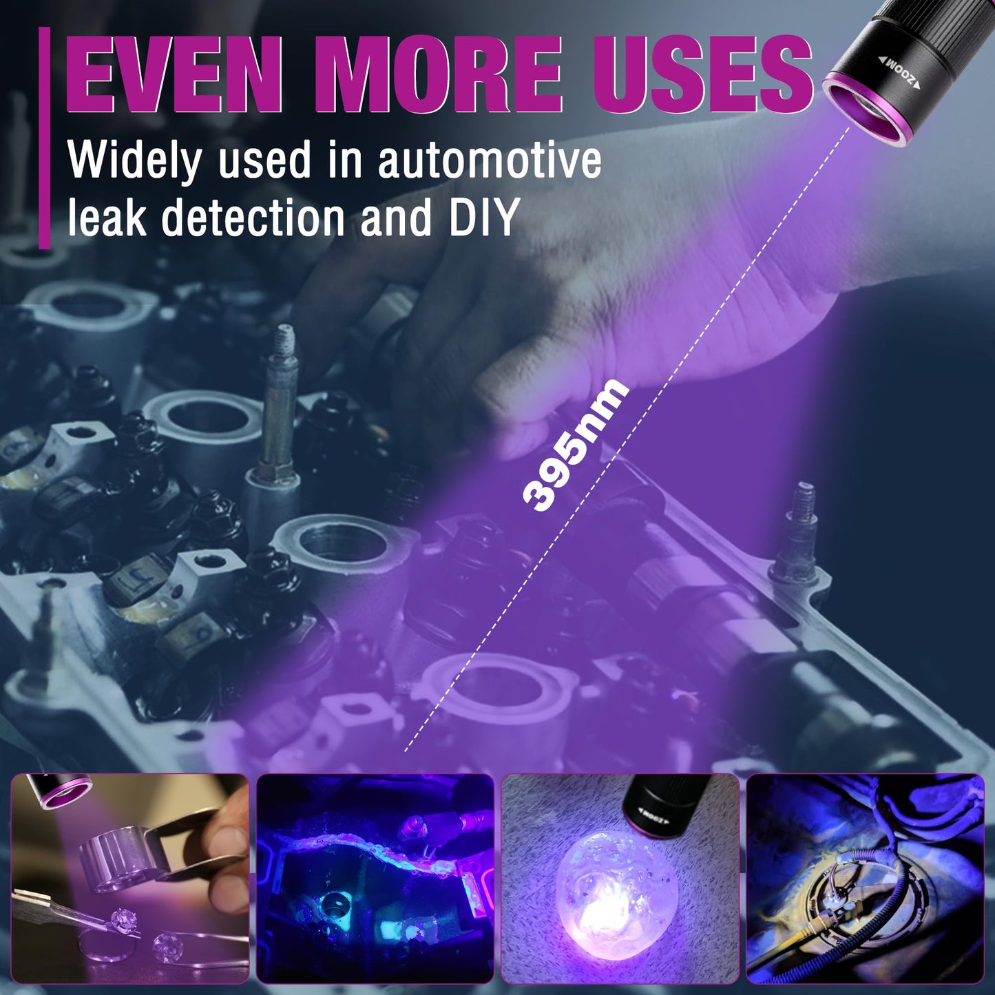 EverBrite Rechargeable Pen Flashlight with UV Light and White Light, 395nm Black Flashlight with Clip, Zoomable 4 Modes with Memory Function, USB C Cable, for Camping, Emergency, Pet Urine Detection