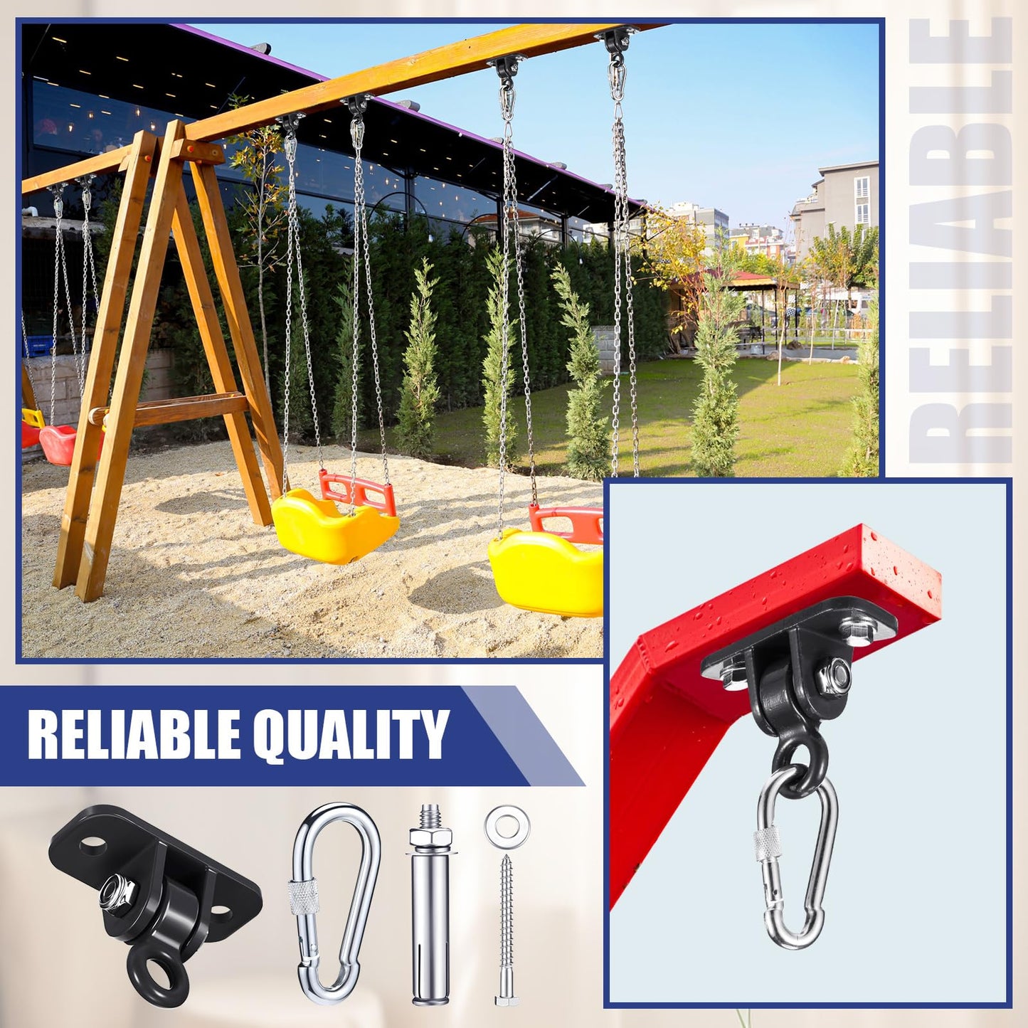 Tandefio 6 Sets of Robust Swing Hangers for Wooden Concrete Set with Swing Hooks Screws Bolts Washers Swingset Accessories for Porch Patio Yoga Indoor Outdoor, Over 1800 lb Capacity (Black)
