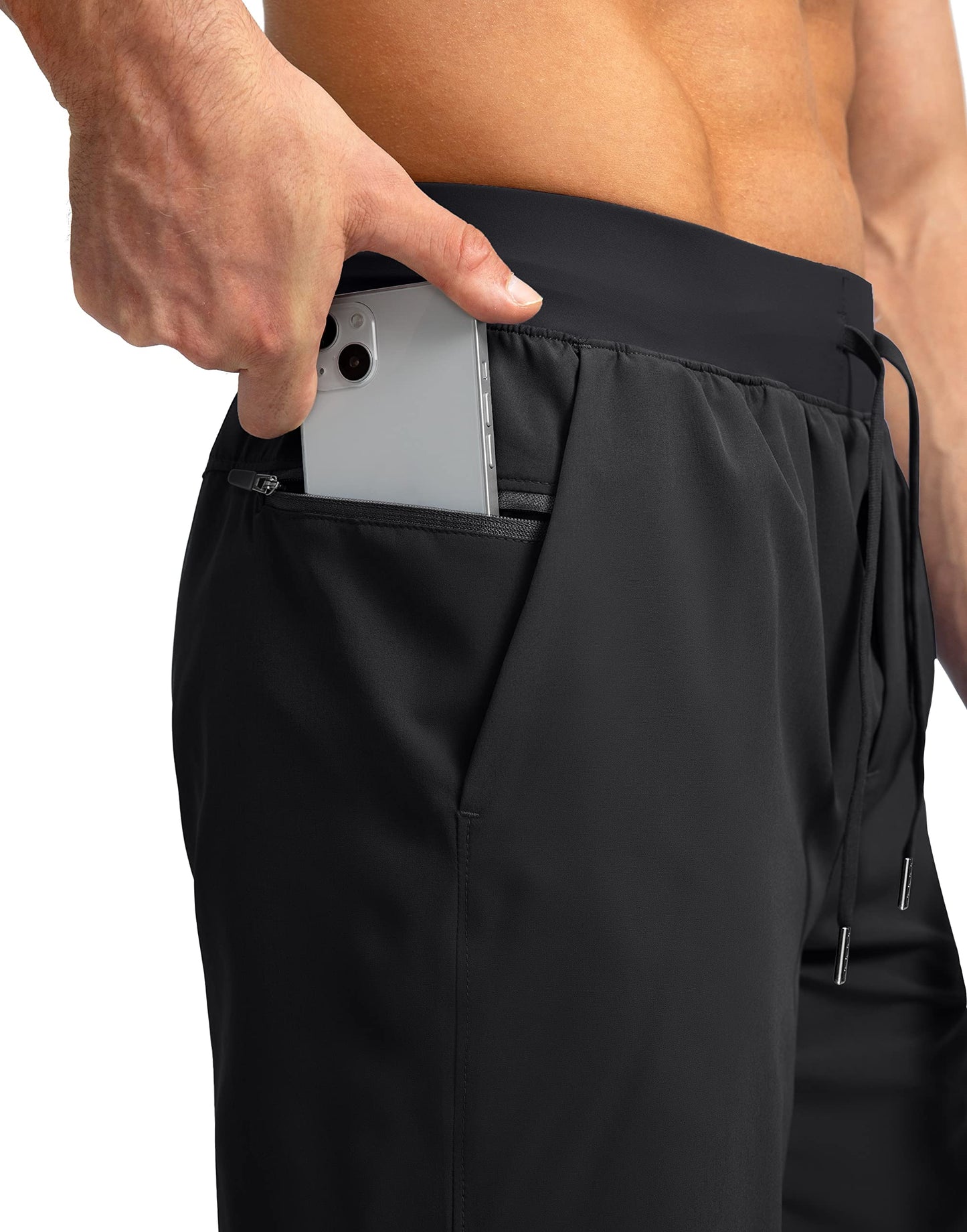 Soothfeel Men's Running Shorts with Zipper Pockets 7 Inch Lightweight Quick Dry Gym Athletic Workout Shorts for Men (Black, L)
