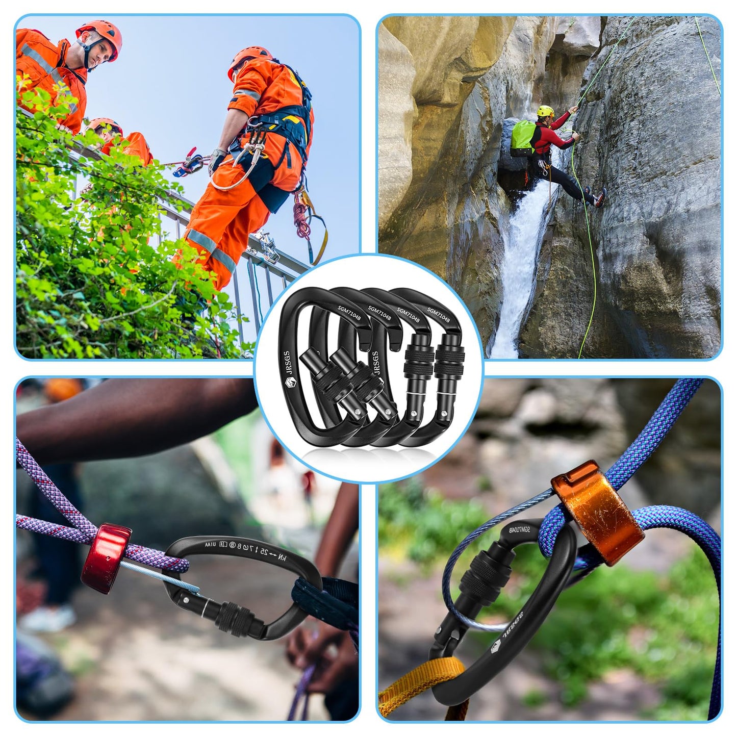 JRSGS 25KN Locking Climbing Carabiner Clips, UlAA Certified Rockclimbing Carabiner,Heavy Duty Carabiners Equipment,Large SizeCarabiner for Climbing, Rappelling,Hunting and Rescue