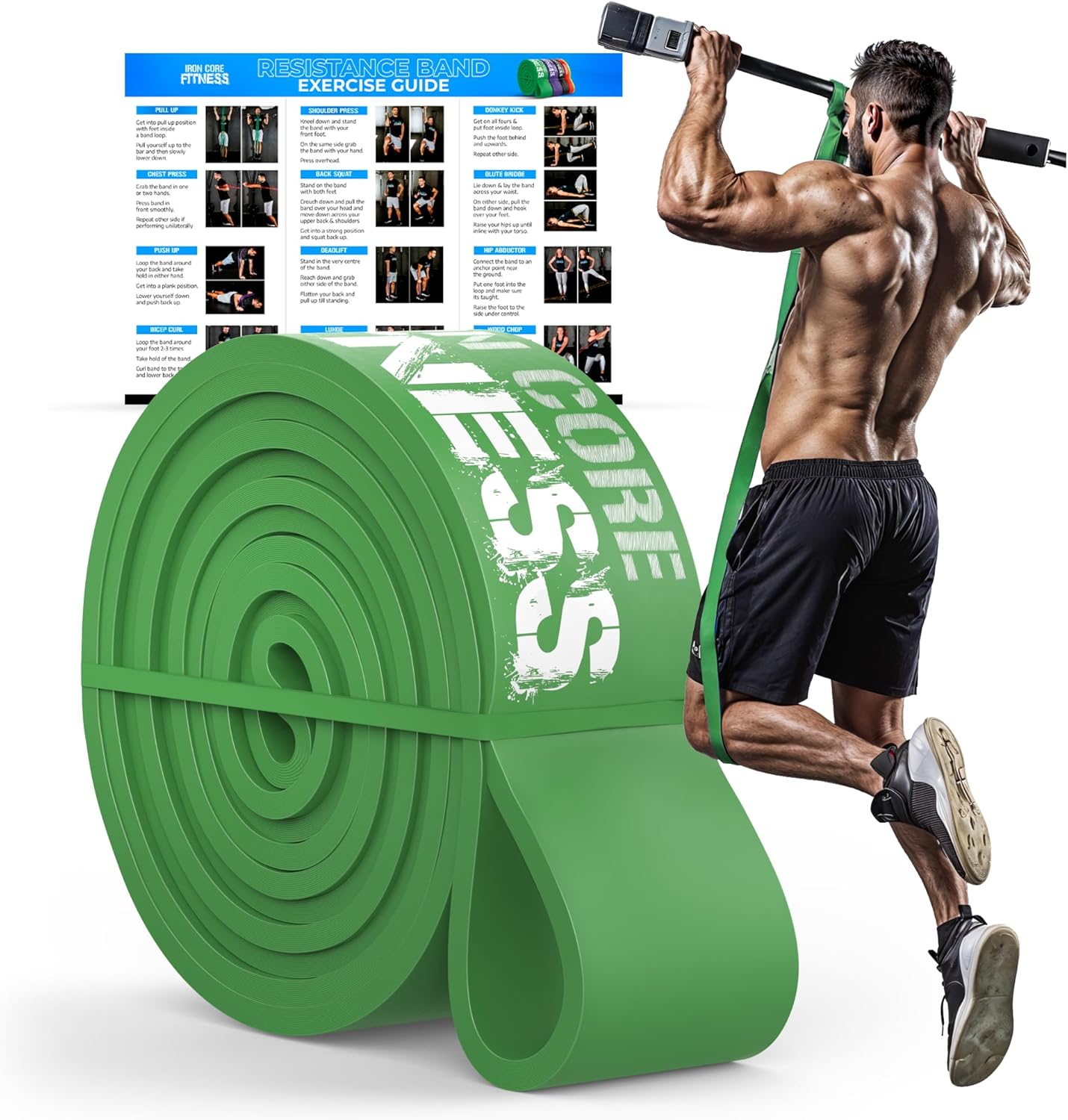 Pull Up Assistance Resistance Bands - Long Loop Power Bands for Men and Women - Strength Power Flexibility Training at Home & Gym - Ebooks & Workout Chart Included by Iron Core Fitness