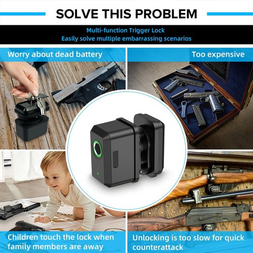 KENRONE Biometrics Gun Trigger Lock,Fingerprint and Key Unlocked Trigger Locks,Quick Release and Secure Gun Lock for Pistols,Revolvers,Shotguns
