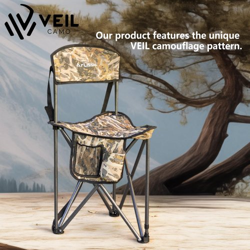 FLISSA Hunting Chair, Folding Tripod Stool, Portable Fishing Chair with Backrest, Outdoor Folding Camping Chair