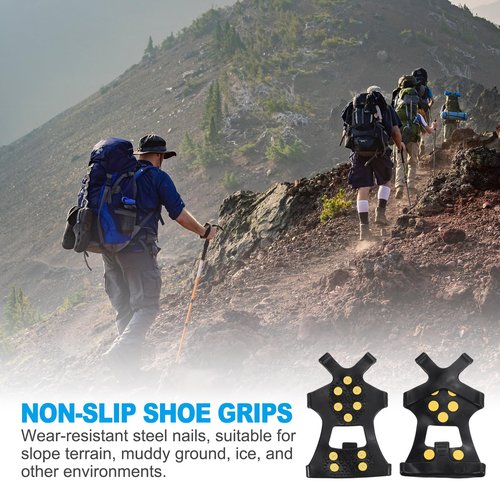 PATIKIL 9.4" Ice Cleats, 4 Pairs Anti-Slip Snow Traction Cleat 10 Steel Studs Crampons Universal Gripper Spikes Claw for Shoes and Boots, Black
