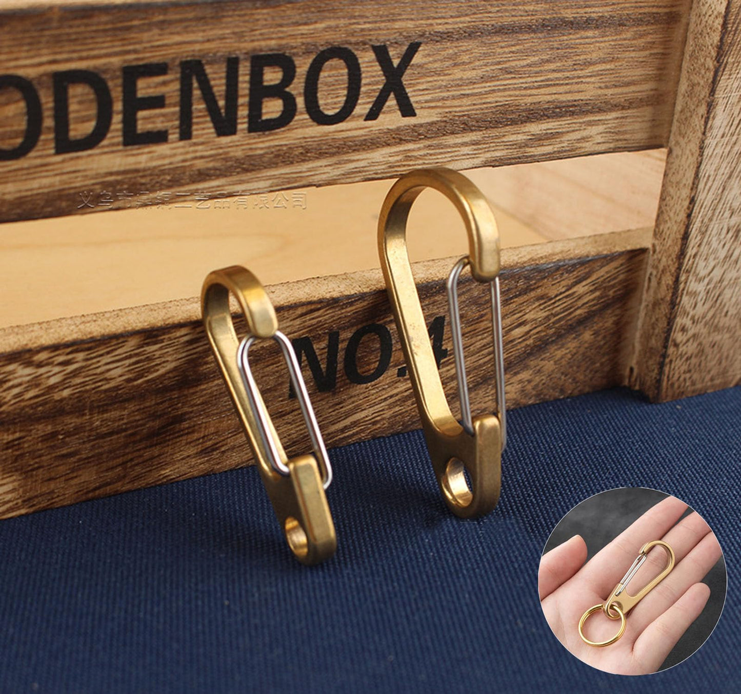 Free Eagle Carabiner Clip, Key Carabiner Keychain Hook, Climbing Backpack Camping Small Hooks, 1.9" & 2.3" for Belt, 2 Pcs Metal Brass Carabiner Locking and Stainless Spring Snap with Keyring