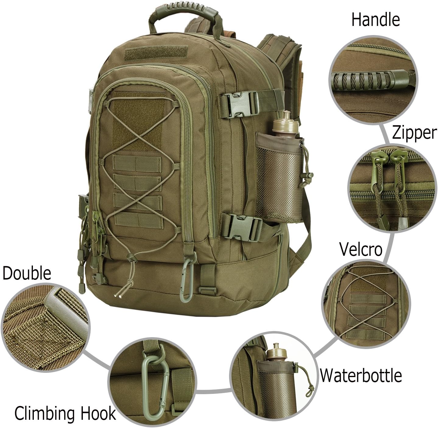 Greencity 3 Day Tactical Backpack Large Capacity Army Molle Bag Expandable Hiking Camping Hunting