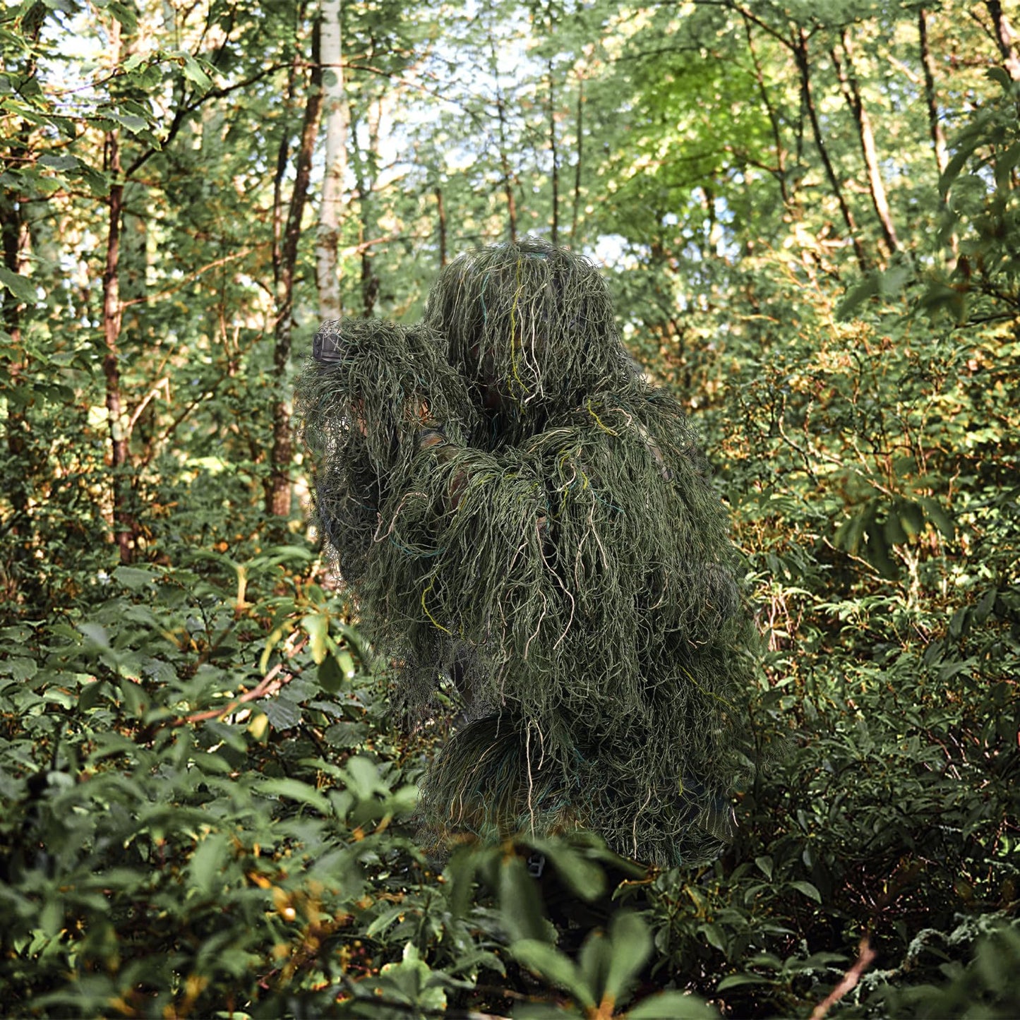 5 in 1 Ghillie Suit, 3D Camouflage Hunting Apparel, Suitable for Hunting, Sniper, Halloween Costume (SM,ML,XL)