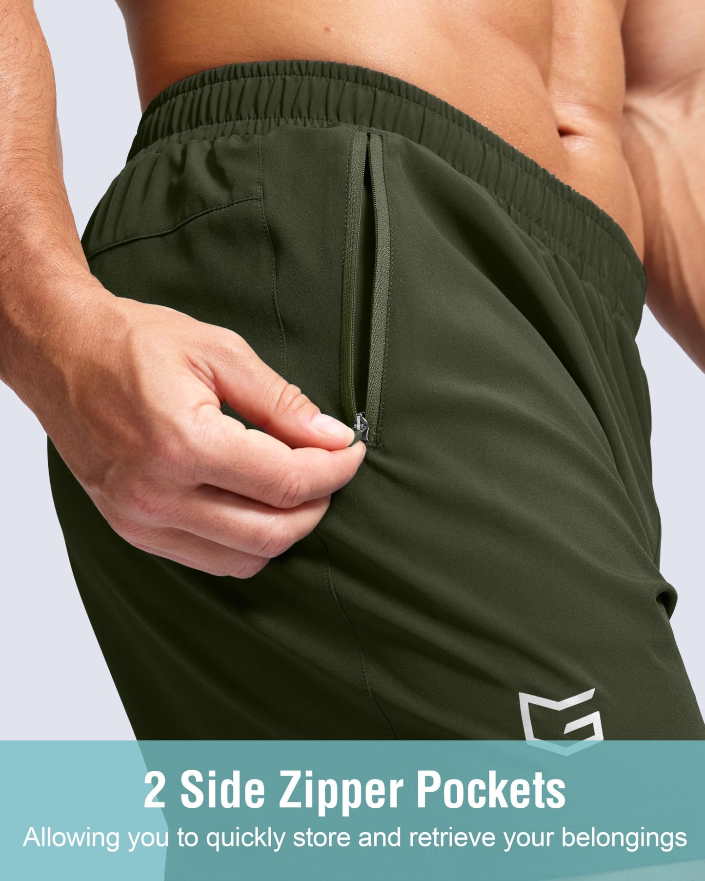 G Gradual Men's Athletic Running Shorts with Zipper Pockets Quick Dry 7"/ 5"/ 9" Workout Gym Shorts for Basketball Hiking(Olive,5L)