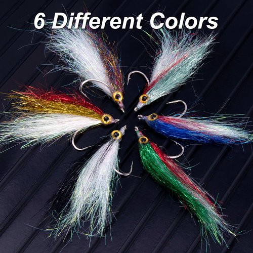 Dr.Fish 6 Pack Wounded Minnow Fly Fishing Flies Ice Dub Fry Slowly Sinking Baitfish Fly Fishing Lures for Trout Bass Steelhead Salmon Freshwater #8