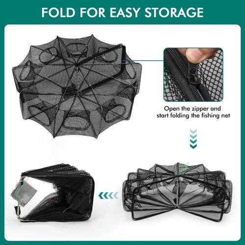 QualyQualy Fishing Bait Trap Crab Net Fishing Trap for Minnow/Crab/Shrimp/Crawdad with Rope, 6/8/10 Holes Large Space Fishing Net