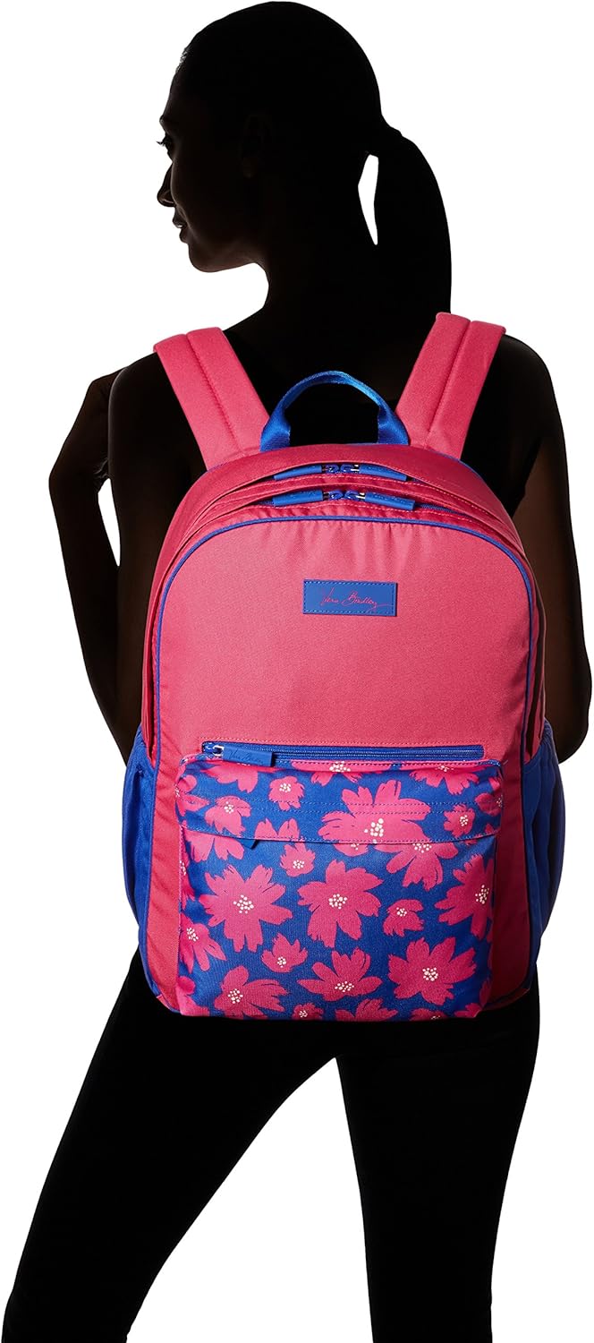 Vera Bradley Women's Lighten Up Large Colorblock Backpack, Art Poppies, One Size