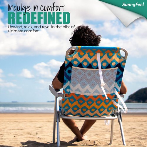 SUNNYFEEL Extra Wide 28" Folding Beach Chair 5 Position Lay Flat, Portable Camping Chair with Cup Holder for Outdoor/Lawn/Trip/Picnic, Lightweight Foldable Sand Chairs for Adults
