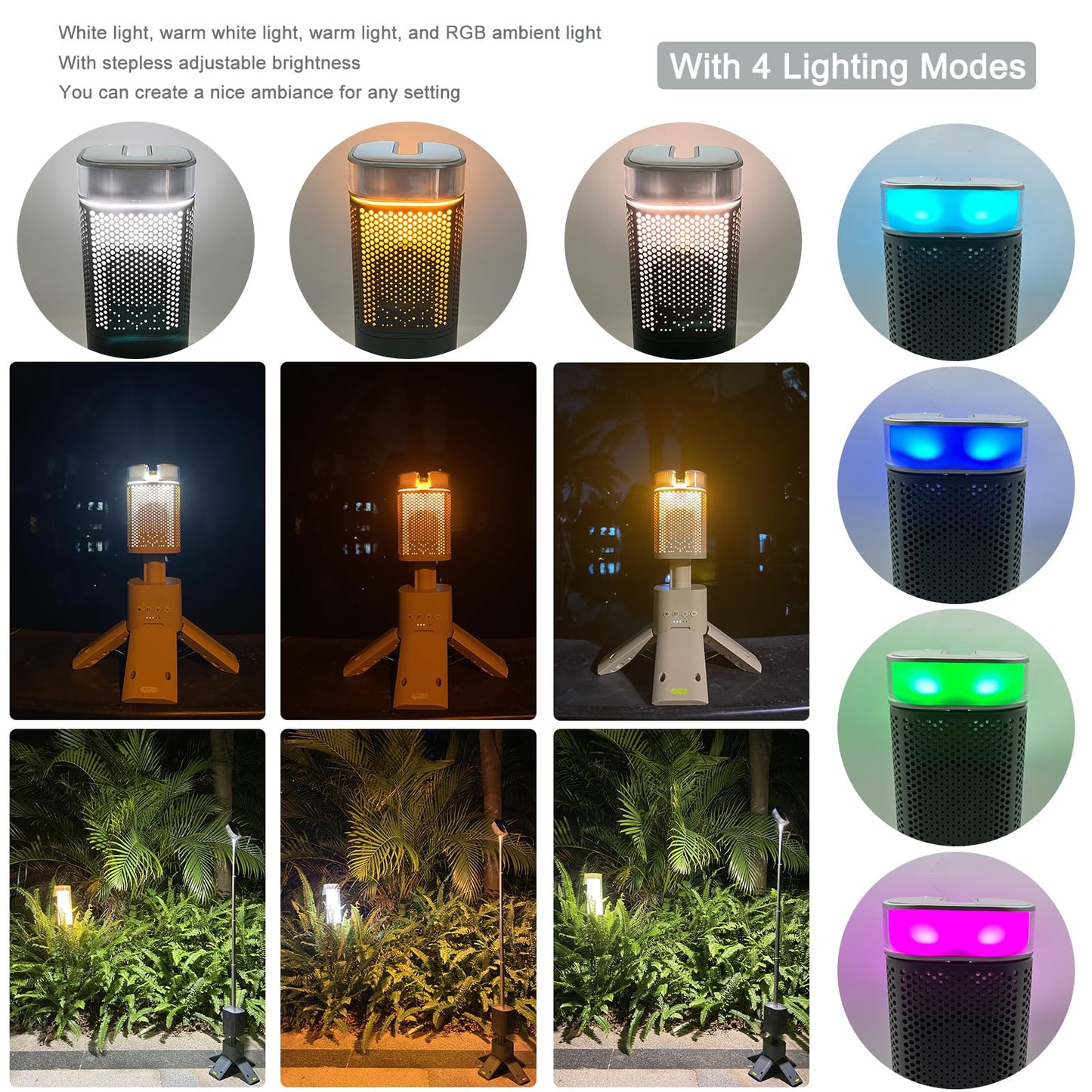 Hiwevvy Camping Lantern, 14000mAh Rechargeable Telescopic Camping Lights Built-in Magnetic Stand with Speaker, Portable Waterproof Outdoor LED Flashlight for Emergency, Hiking, Camping, Fishing -Khaki