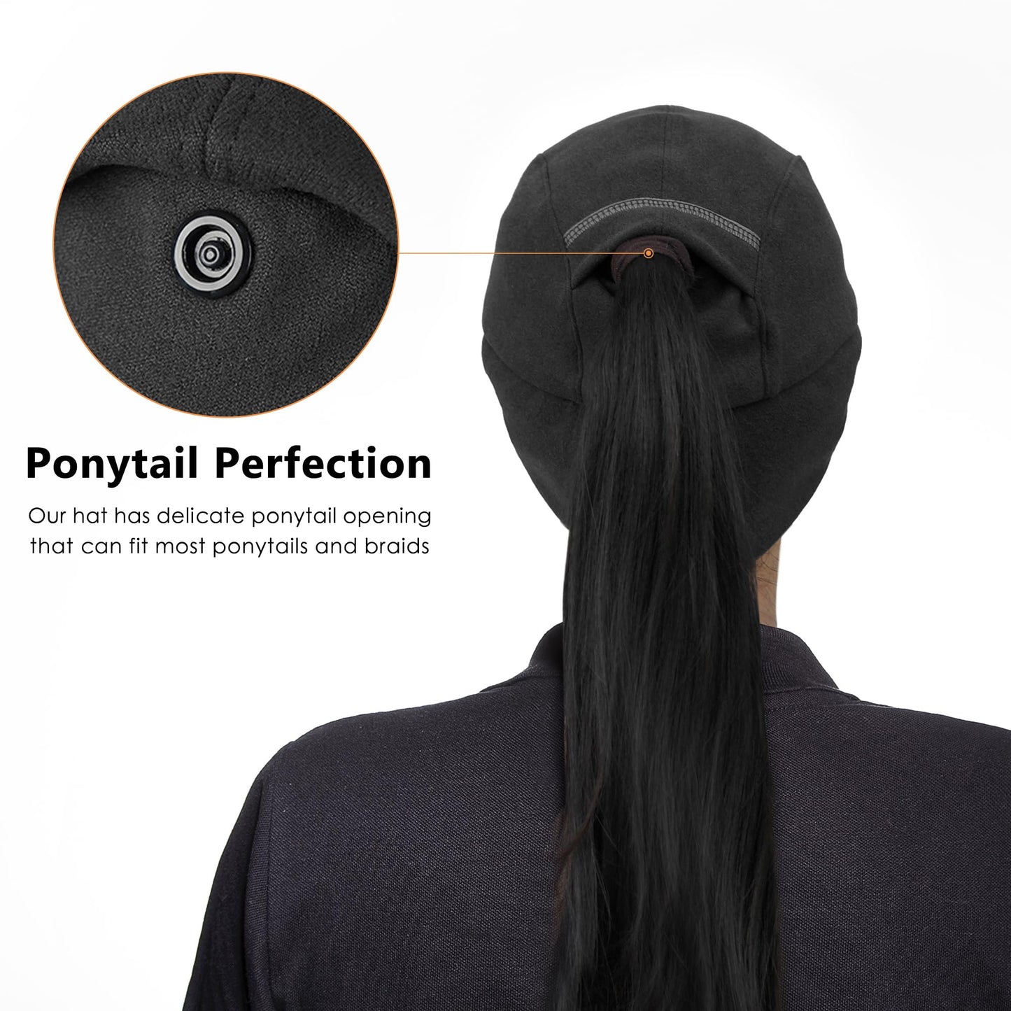 GADIEMKENSD Winter Running Baseball Cap Women Ponytail Beanie with Ear Warmer Hiking Hat Reflective Fleece Ball Cap Warm Ear Flaps Cold Weather for Hunting Snow Skiing Sports Black