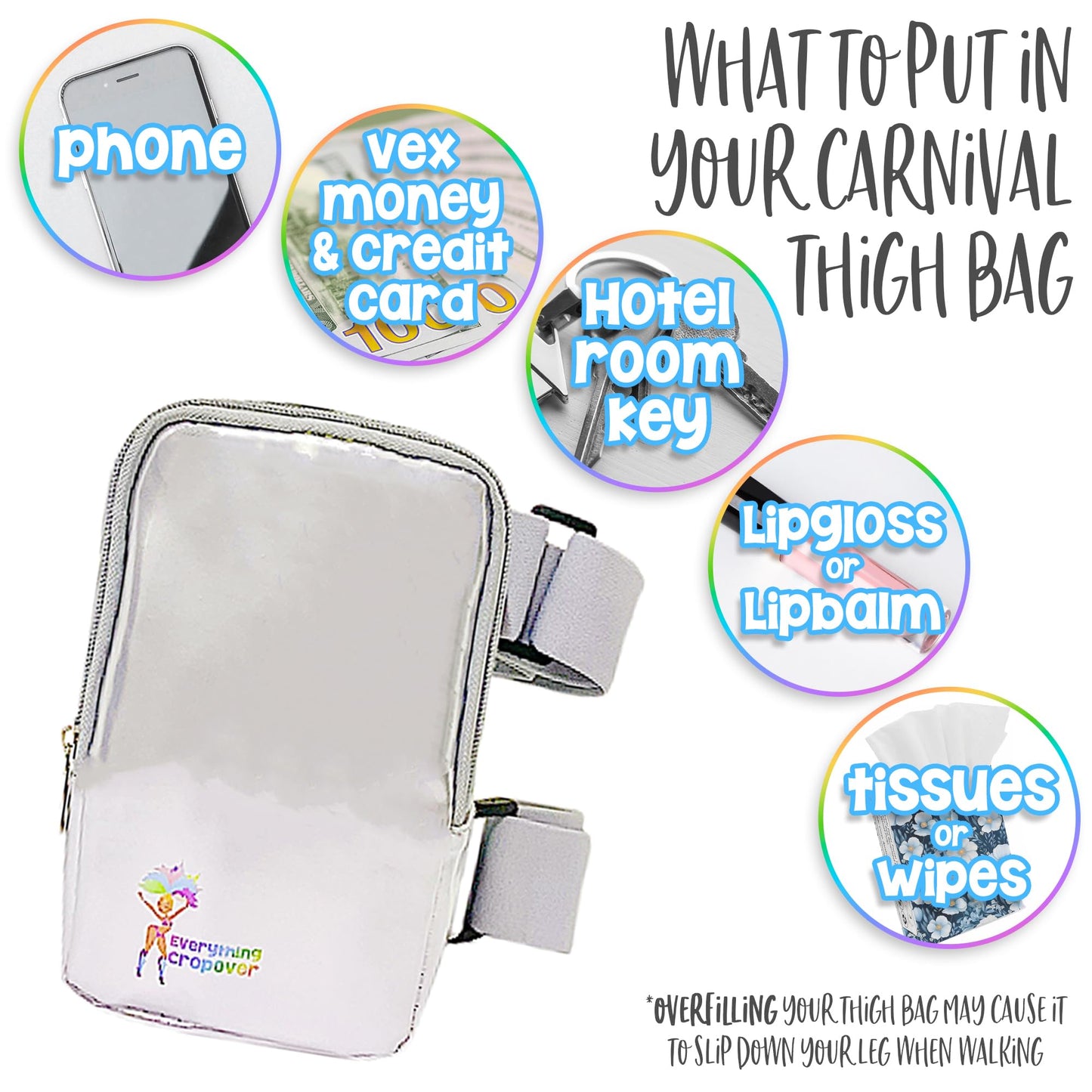 3-IN-1 Thigh Bag Fanny Pack Crossbody Bag | Carnival Leg Harness for Women | Holographic Waist Bag | Rave Leg Pack with Buckles | Black