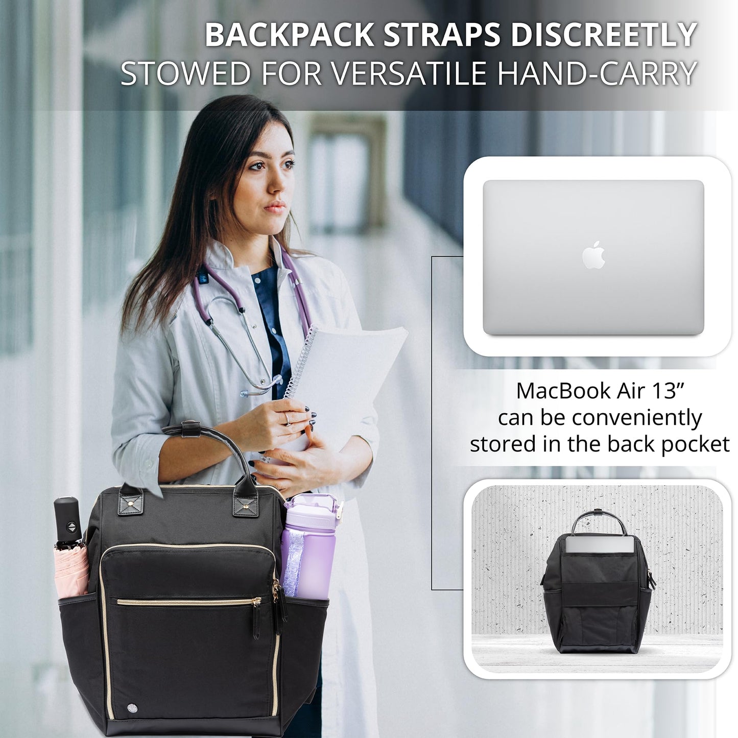 First Lifesaver Backpack Cooler, Lunch Bag with Insulated Leak-Proof Thermal for Women, Nurses, Nursing Students (Black Gold)