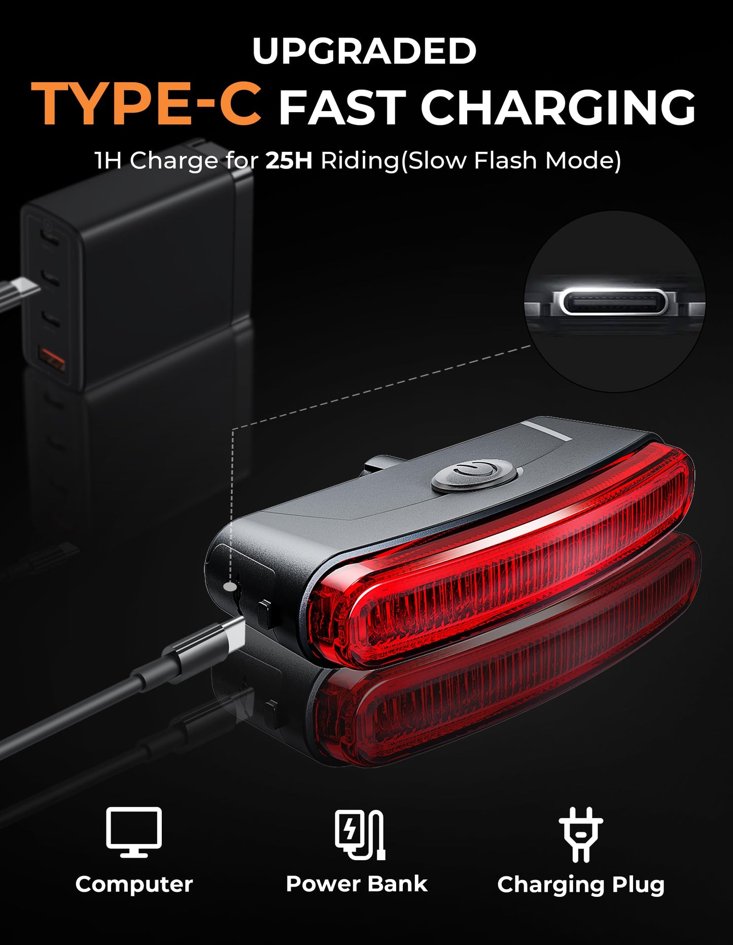 G2FS LITH 150 lm Rechargeable Bike Tail Light, IPX6 Waterproof Bicycle Rear Cycling 220° Wide Visible Safety Flashlight, 5 Light Mode for Adult Kid Men Women Road Mountain Accessories for Night Ride