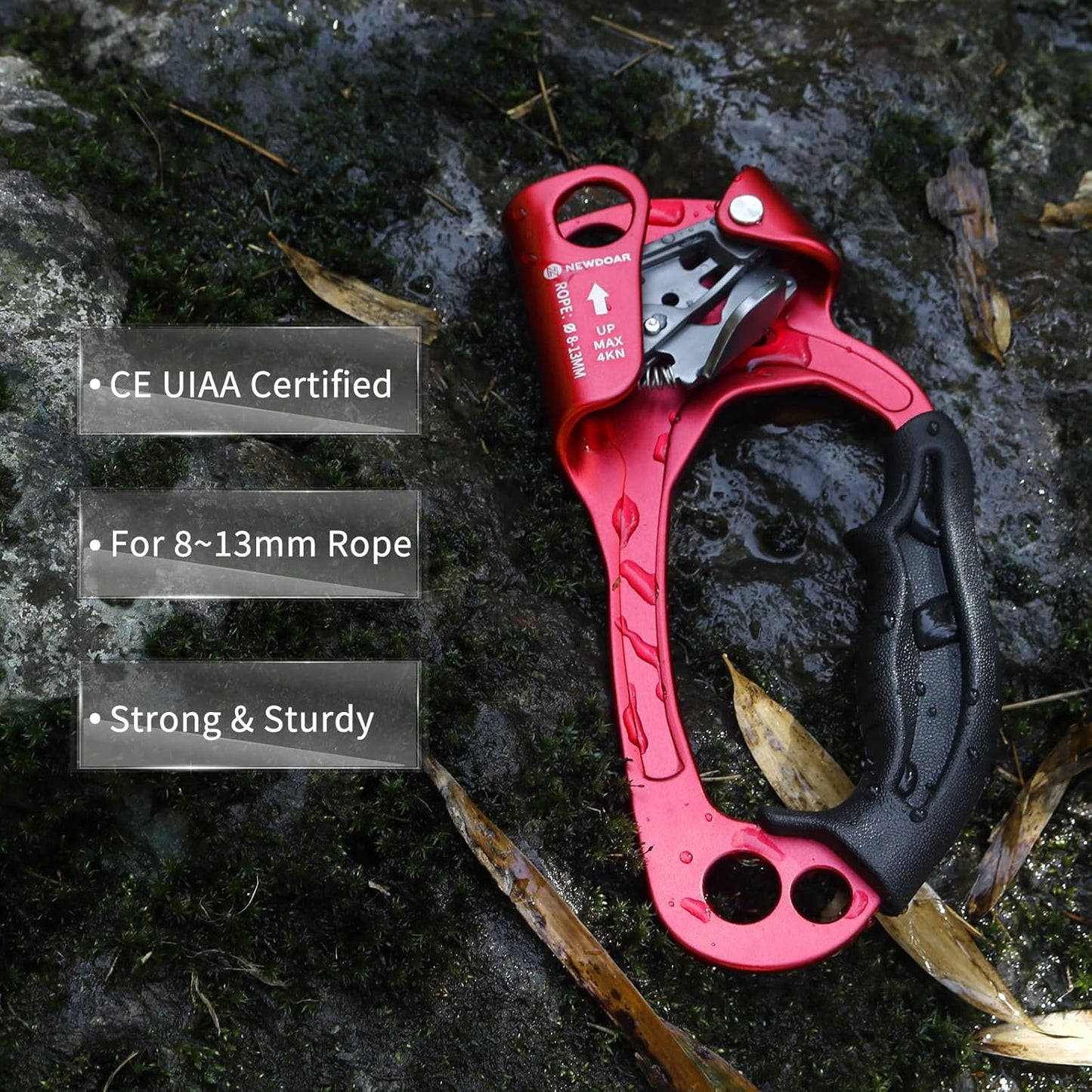 NewDoar UIAA & CE Certified Hand Ascender Rock Climbing Tree Arborist Rappelling Gear Equipment Rope Clamp for 8~13MM Rope