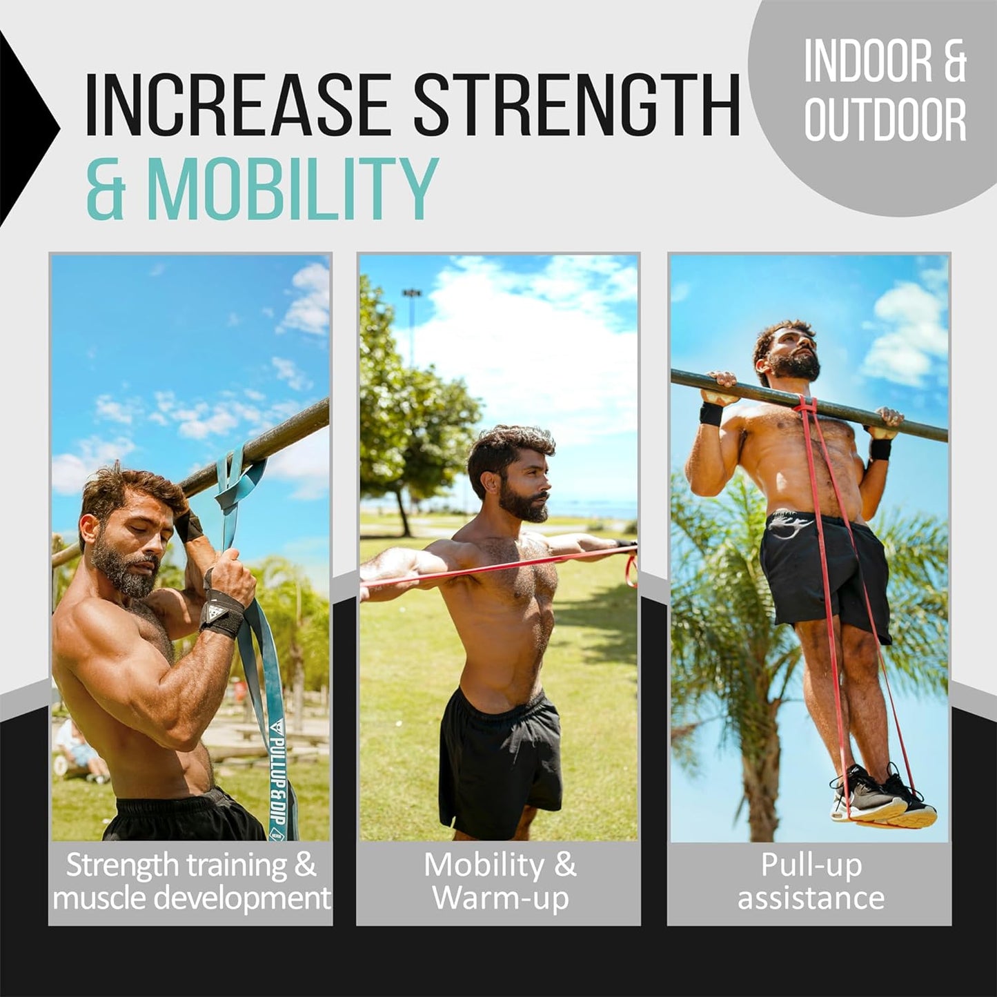 PULLUP & DIP Fitness Bands, Resistance Bands with Bag, Door Anchor (with Sets) and Exercise Guide - Single & in Value Set, Pull-Up Band Fitness Band for Calisthenics