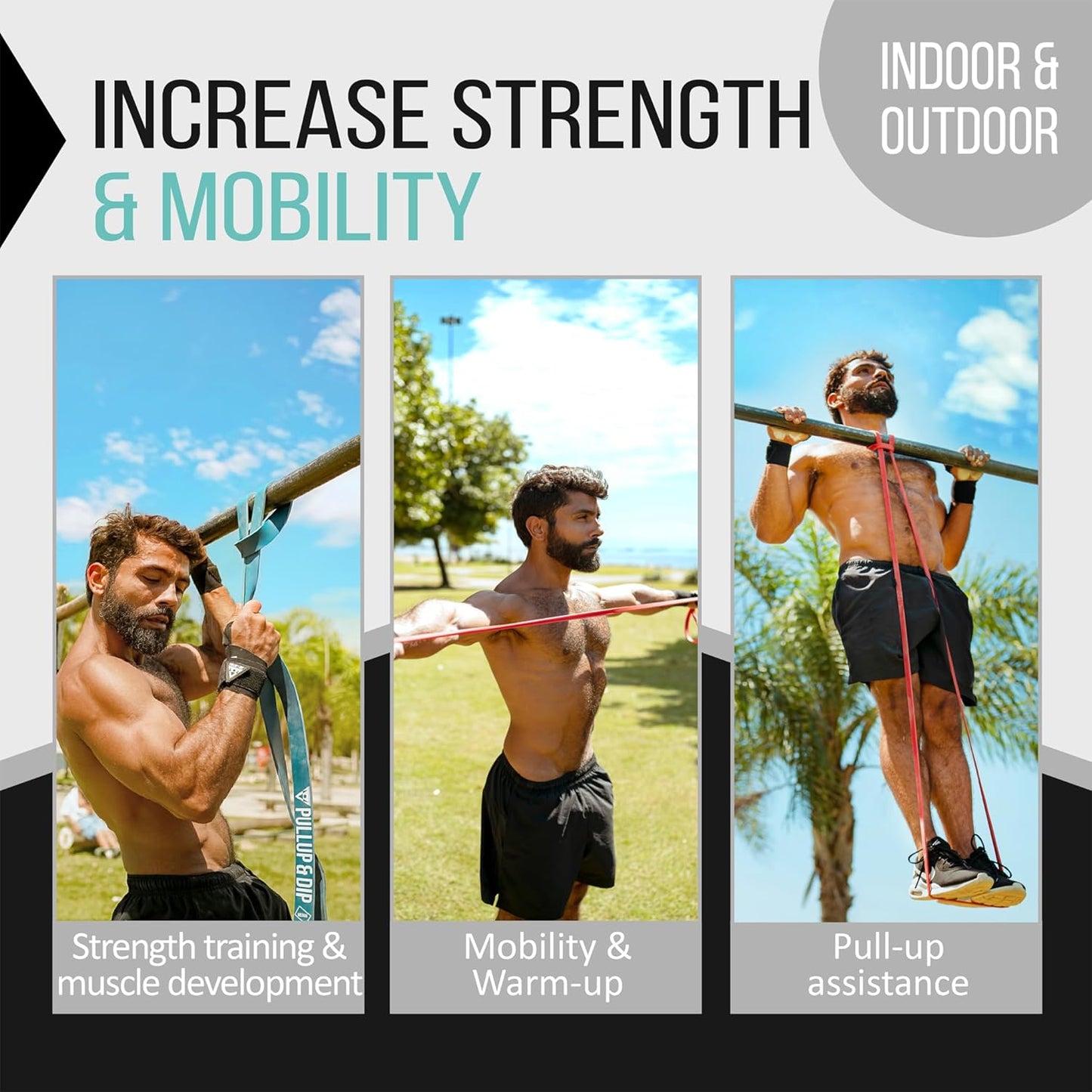 PULLUP & DIP Fitness Bands, Resistance Bands with Bag, Door Anchor (with Sets) and Exercise Guide - Single & in Value Set, Pull-Up Band Fitness Band for Calisthenics