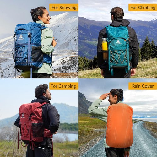 Bseash 40L Waterproof Hiking Backpack with Rain Cover, Outdoor Sport Travel Bag Daypack for Camping Climbing Skiing Cycling (Red)