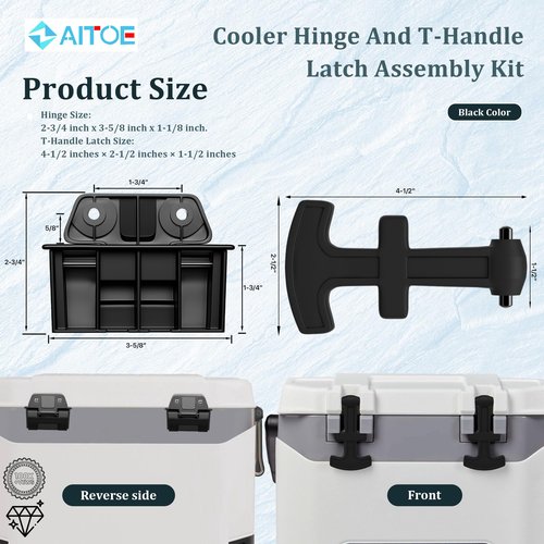 Cooler Hinge and T-Handle Latch Replacement Kit Replacement for 25, 52, 72 Qt Ig-loo BMX and Overland 25-72 Quart Coolers Parts