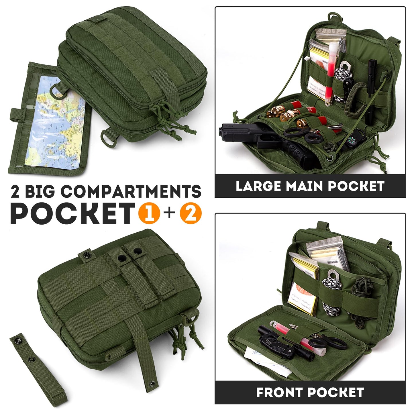 IronSeals Tactical Admin Pouch Expandable Double Layer Molle Attachment EDC EMT Utility Pouch with Map Sleeve Modular Large Capacity Tool Pouch Flag Patch Included