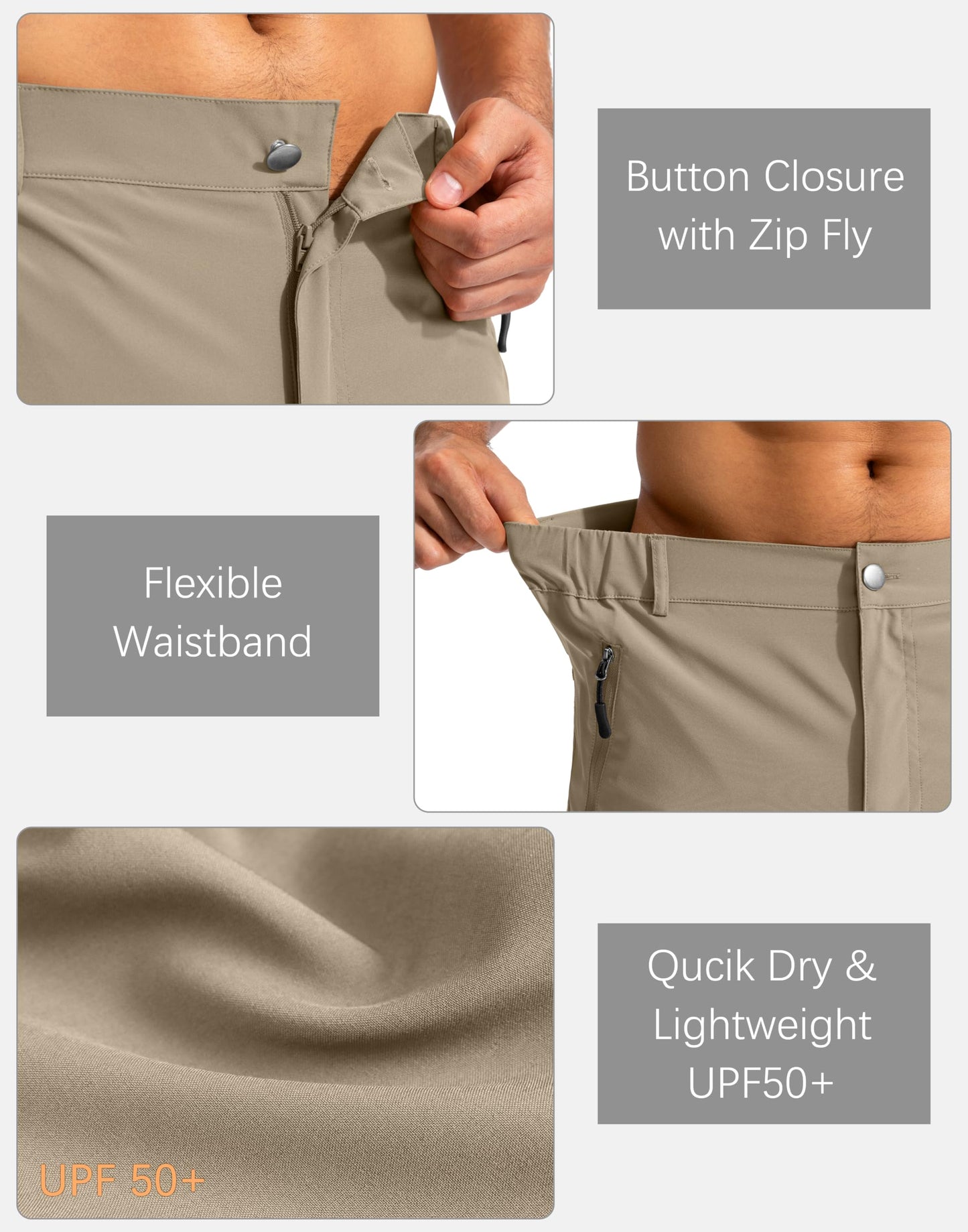 Pudolla Men's Hiking Cargo Shorts 9" Lightweight Outdoor Work Shorts for Men Travel Golf Camping Casual with 5 Zipper Pockets(Dusty Khaki XX-Large)