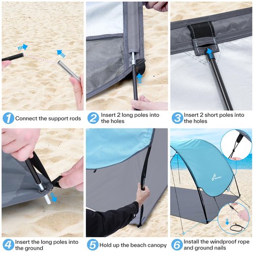 Sportneer Beach Tent Sun Shelter: UPF 50+ UV Protection Beach Canopy Tent Sun Shade for 2-3 Person, Easy Set Up Canopy with 8 Wind Ropes and 12 Ground Stakes, Size 96.5''x55.7''